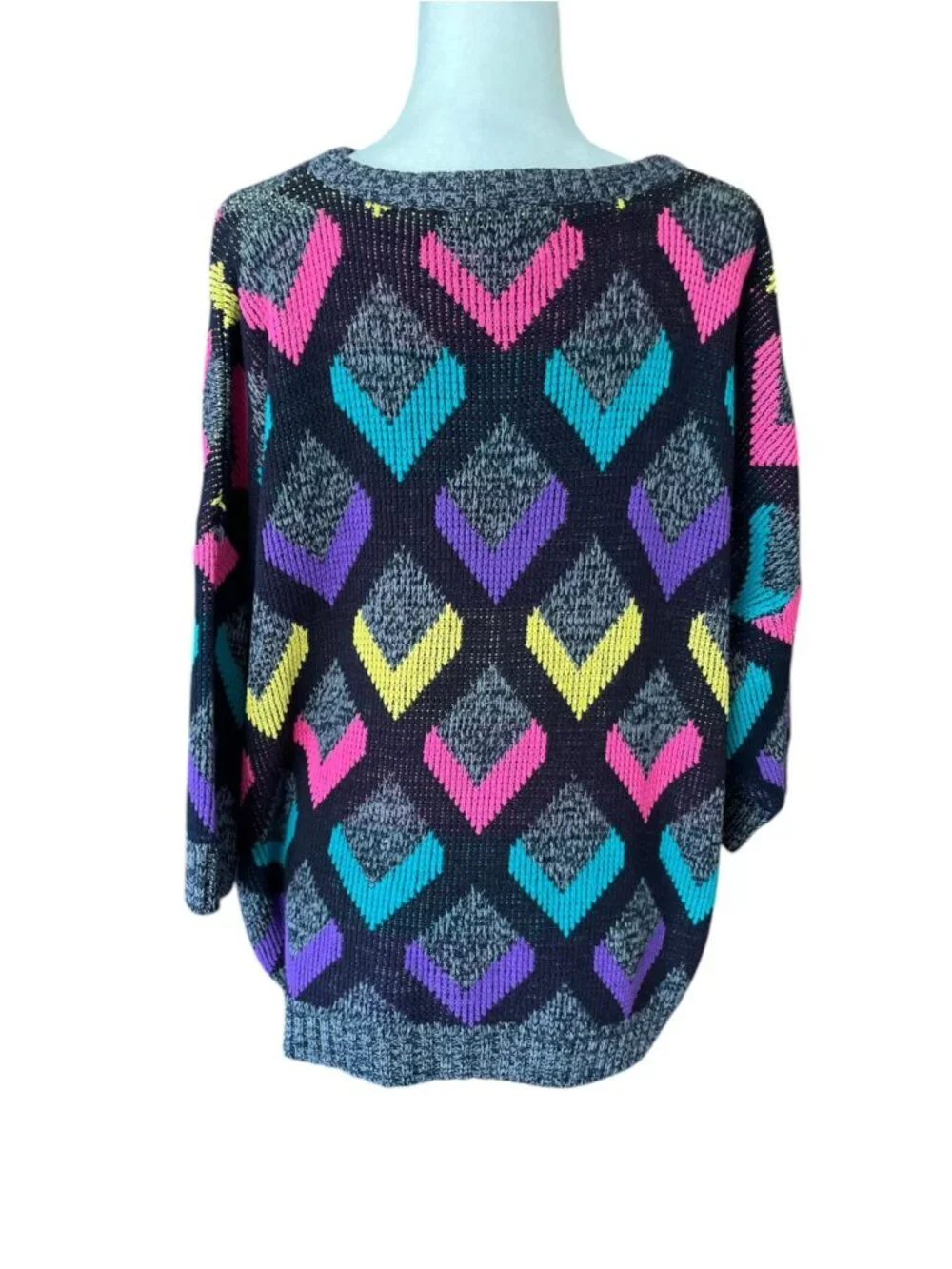 Retro 90's Bold Multicolor Sweater Abstract Shapes Vintage Knitwear Grandpa Swea - Picture 3 of 9